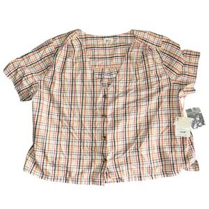 NWT ANA Plaid Button Front Short Sleeve Shirt‎ XL Cotton Cottagecore Camping